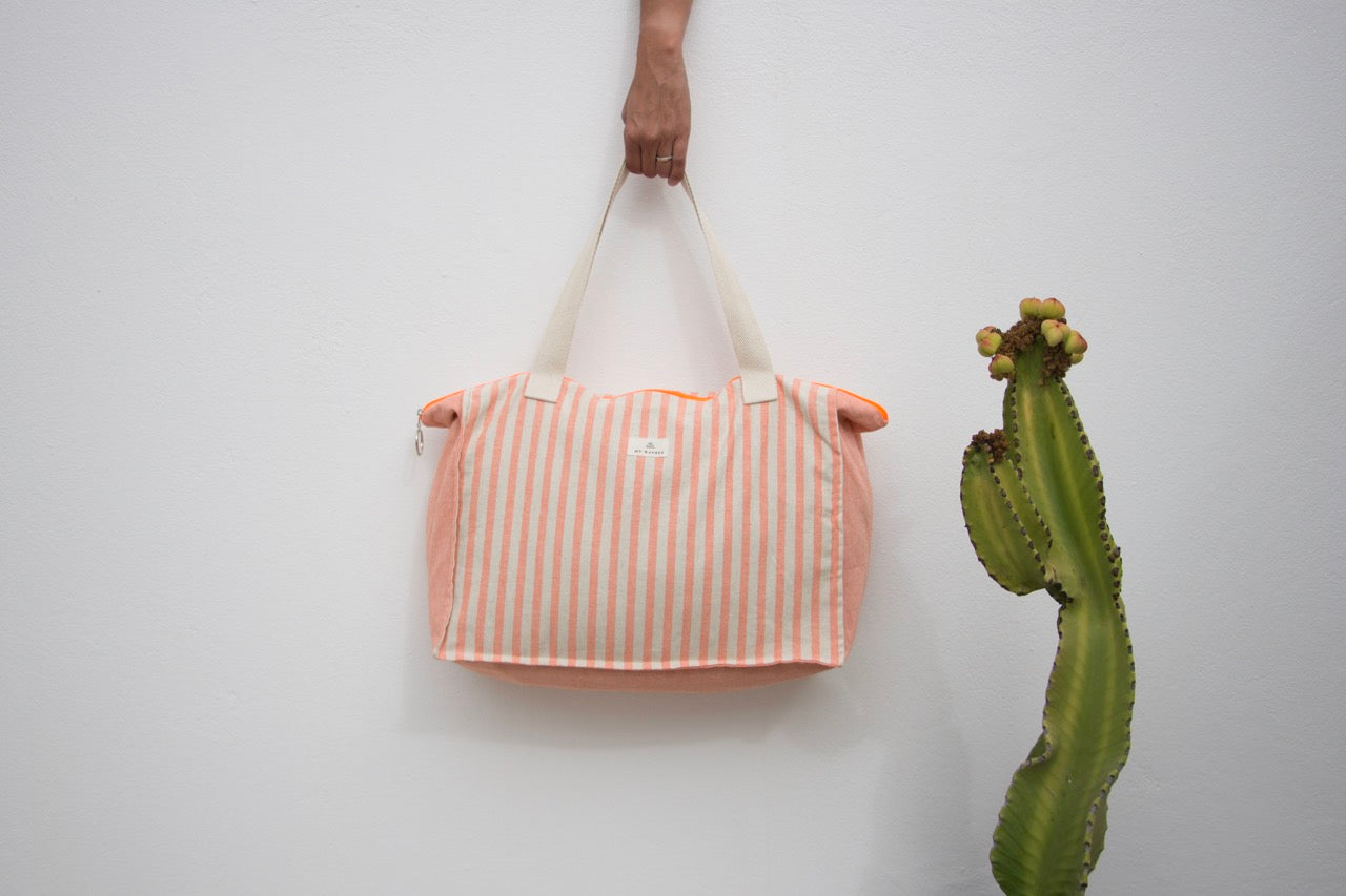 Peach Stripes Maxi Bolso Grande-Maxi Bolso Grande-Mywanderstore-Mywanderstore